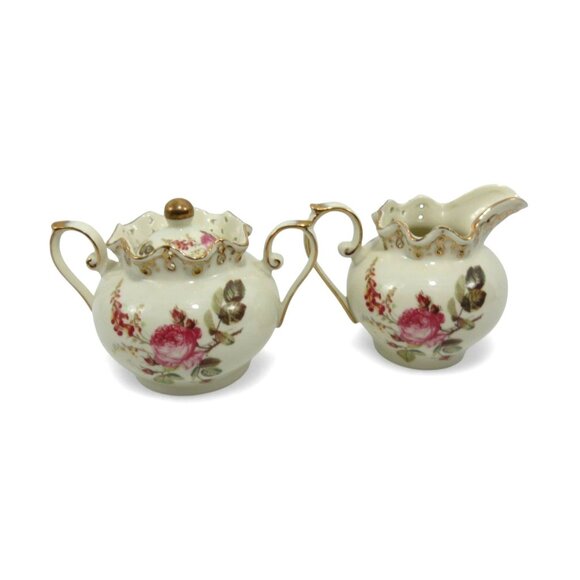 ROYAL ELFREDA Ceramic Creamer And Sugar Bowl Set Blushing Beauty Vintage - Picture 1 of 9